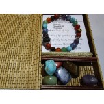 8 mm Gemstone Round Bead Bracelet - Chakra stone with Tree of Life charm-Diffuser, Spacer, Display box, and 7 Tumble stones - 10 pcs pack